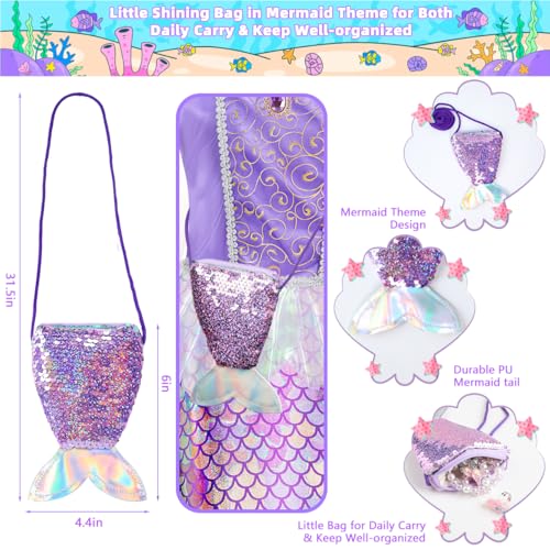 Meland Mermaid Dress - Little Mermaid Costume with Bag for Girls 3-10, Princess Dress Up for Birthday Gift, Halloween Costume2