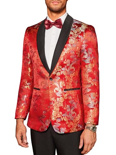 COOFANDY Men's Floral Tuxedo Jacket Luxury Embroidered Stylish Suit Blazer Jacket for Wedding Party Dinner