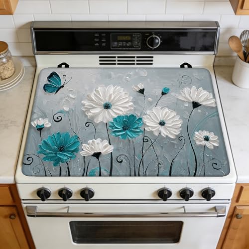 Image of Daisy Flowers Stove Cover for Electric and Glass Stove Tops 3-in-1 Stove Mat, Heat Resistant Counter Protector Mat, Non-Slip Surface & Drying Rack, 28.5 inchLx20.5 inchW