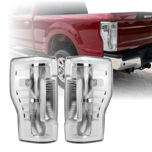 USR UNIQUE STYLE RACING Tail Light Rear Lamps (Left + Right) Compatible with 2017-2019 Ford F250 F350 SuperDuty PickUp Truck F-250 Super Duty HALOGEN & NO Blind Spot (CLEAR LENS WITH CHROME HOUSING)