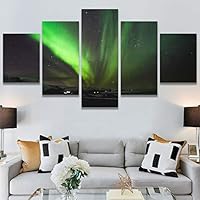 SIGNWIN 5 Panel Canvas Wall Art Astronomy & Space Contemporary Cosmic Dramatic Green Group Photography Realism Ultra for Home Decorations Ready to Hang - 60
