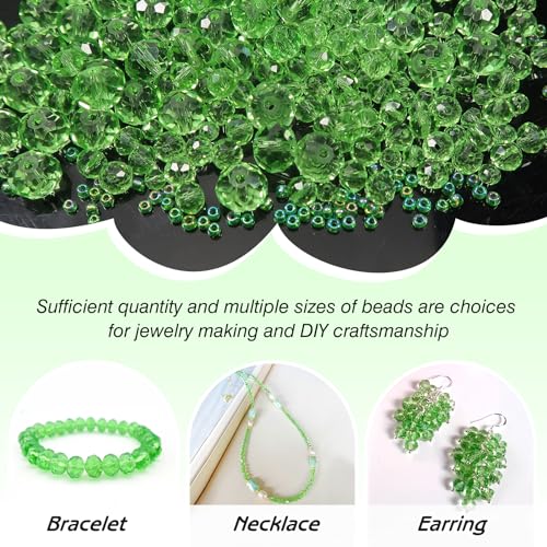 TOAOB 1000pcs Green Crystal Glass Beads 2mm 4mm 6mm 8mm10mm Faceted Spacer Beads for Jewelry Making DIY Craft Project Decorations Bracelet Making Kit - Image 3
