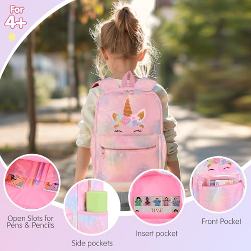 Cokouchyi 3 Pcs Kids Backpack Set with Lunch Box & Pencil Case, Lightweight Preschool Backpack for Girls Age 3-8, Kids Book bag Elementary, Unicorn3