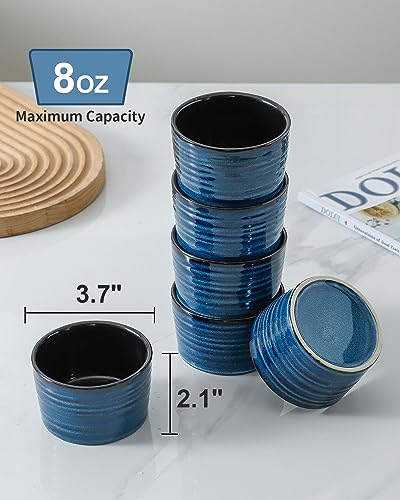 Ramekins 8 oz Oven Safe,Set of 6 Ceramic Souffle Dish Oven Safe for Creme Brulee,Porcelain Creme Custard Cups for Pudding,Creme Brulee,Serving Dip, Custard,Ice Cream,Dishwasher Safe,Blue - Image 6
