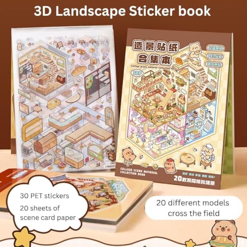Image of FAMOUS QUALITY 50 Sheet DIY 3D Sticker - Scene Collection Book for Kids, Adults, Cute Make Your Own Shop House Stickers for Gifts, Stickers Therapy, Adult Relief, Stress, Pass The Time, Play Park