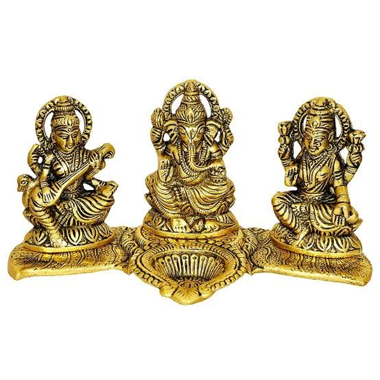 Buy Laxmi Ganesh Saraswati Idol with Attached Diya for Diwali Home