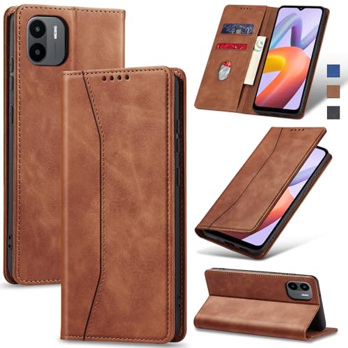 Jasonyu Funda para Xiaomi Redmi A1/A2, Cuero PU Carcasa, Tipo Libro Flip Case con Tarjetas y Cartera, Soporte Plegable, Cierre magnético, Capa (Marrón)