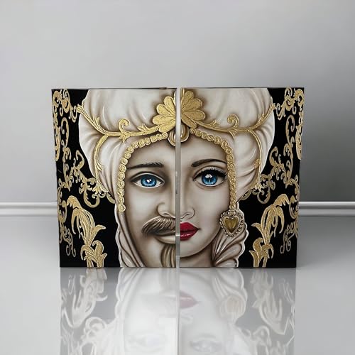 Stampa Teste di Moro su Tela Canvas Struttura in legno Quadro Moderno su Tela Canvas Rettangolare con Dettagli in Nero e Oro| Set da 2 Stampe Teste di Moro (50x70, nero/oro)