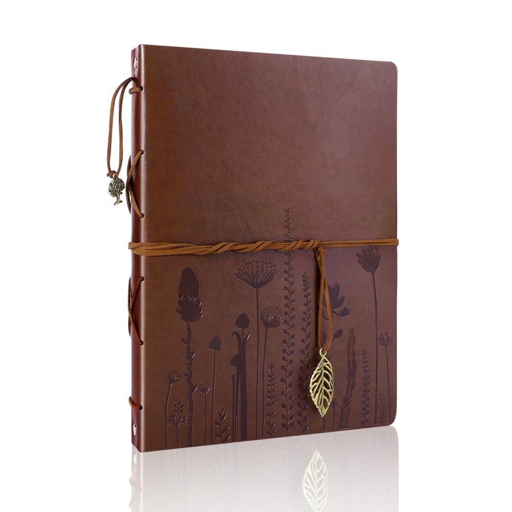 Leather Scrapbook Album ThxMadam Vintage Wedding Photo Album Love Guest Book DIY Memories Book with 60 Black Pages Gift or Valentines Mothers Anniversary Day Birthday for Wife Mum Daughter Girlfriend