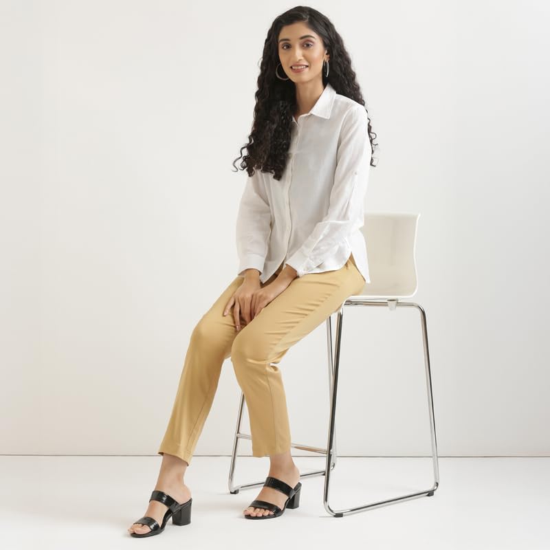 Image of SAADAA Airy Linen Shirt | Solid Regular Fit Casual Shirts Stylish for Women