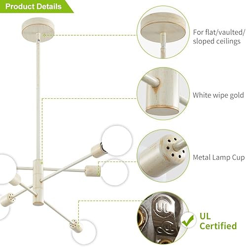 Miniatura 6 de Deyidn Candelabros Sputnik de oro frotado blanco, lámpara colgante moderna de mediados de siglo, 6 luces para dormitorio, cocina, sala de estar,