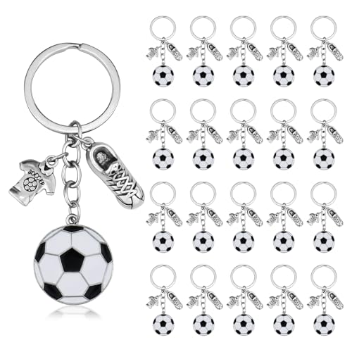 MEDIHOOL 20 Pcs Soccer Ball Keychains, Alloy Football Keychain Set