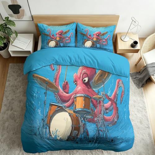 Juego de funda nórdica de 140 x 200 cm, microfibra suave y cómoda, diseño de dibujos animados, 3 piezas, con cremallera