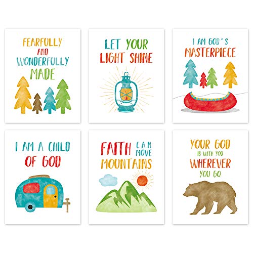 HLNIUC Colorful Bible Verse Canvas Posters,Kids Inspirational Quotes Wall Art Set of 6(8”X10”,Unframed),Woodland Animals Art Print For Children’ s Classroom,Playroom Nursery Decor