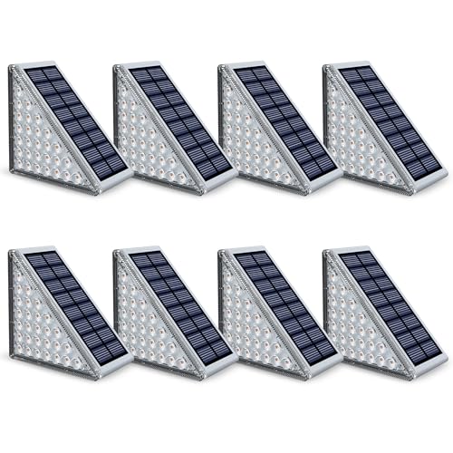 Image of NIORSUN Outdoor Step Lights, Upgraded 28 LEDs 2 Brightness Modes, IP67 Waterproof Solar Stair Lights for Outside Steps, 1200mAh Battery Long Runtime Warm White for Patio Deck Yard Porch, 8 Pack