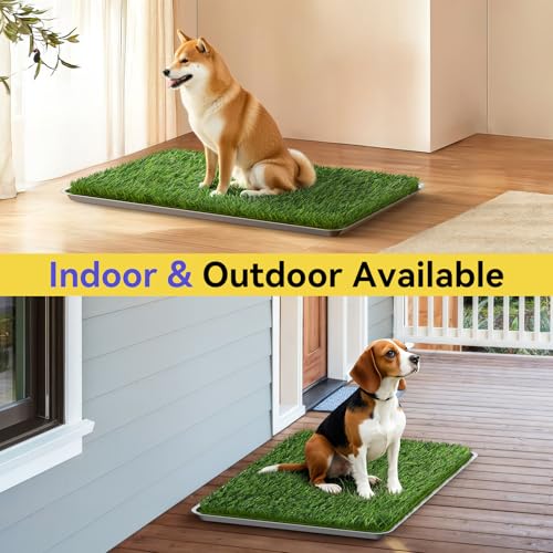 Edelstahl Hundetoilette Grasmatte mit Tablett, 70 x 50 cm Hundeklo mit 2 Wiederverwendbaren Kunstrasen, Waschbare Hunde Trainingsunterlage, Welpenunterlagen Hundetöpfchen für Balkon Indoor Outdoor