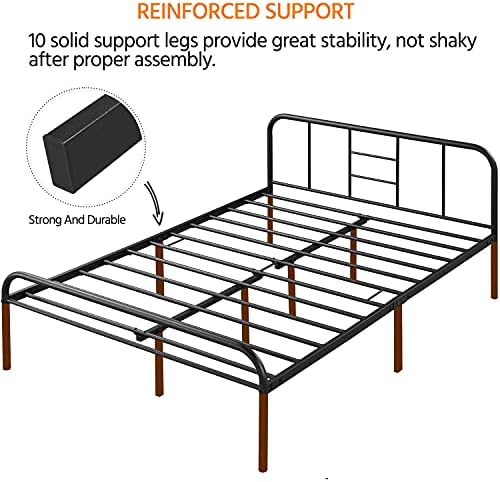 Yaheetech Black Metal Double Bed 4ft6 Iron Bed Frame with Curved Headboard, Under Bed Storage Space, for Adults/Teenagers, Suit for 135x190cm Mattress, Easy Assembly