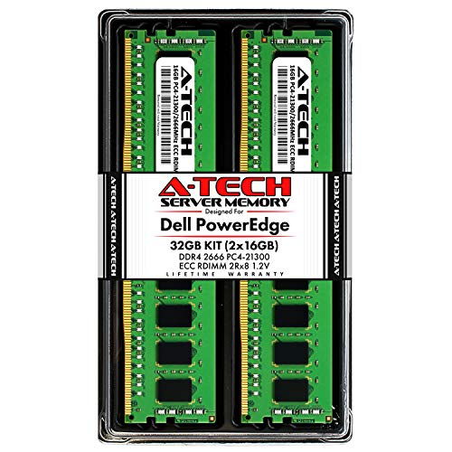 A-Tech 32GB (2x16GB) Memory for Dell PowerEdge R440, T440, R540, R640, T640, M640, FC640, R740, R740XD, R940, C6420 | DDR4 2666MHz ECC RDIMM PC4-21300 2Rx8 1.2V 288-Pin DIMM Server RAM Upgrade Kit