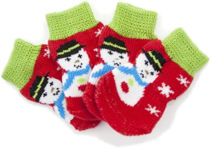HANABASS 4 Pairs Christmas Dog Socks Non Slip Dog Socks Paw Protector for Small Medium Large Senior s (Size)