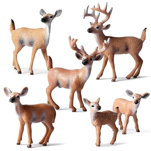 6 Figuras de Animales del Bosque - Ciervo de Cola Blanca, Plástico - Juguetes para Pastel y Cupcakes
