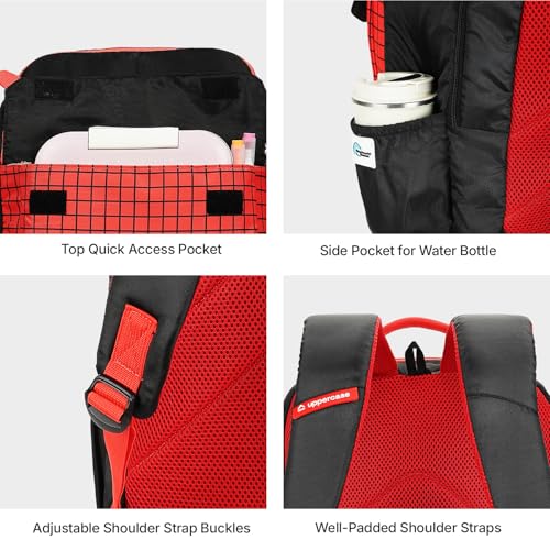Image of uppercase Campus School Backpack | Well-Padded, Double Compartment with File Sleeve, Organizers, Side Bottle Pocket | For Boys & Girls | 500 Days Warranty