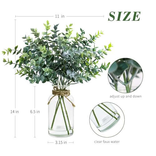 SENCID Fake Eucalyptus Stems in Glass Vase with Faux Water,14