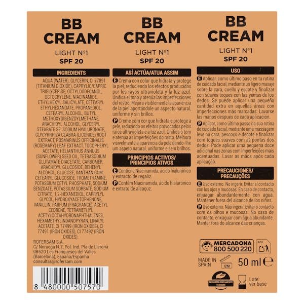 BB Cream Deliplus Factor Crème solaire FPS 20 [couleur 02 moyenne] [Flacon 50 ml] Une couleur, hydratation et protection solaire