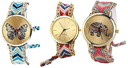 Analogue Multicolor Dial Women's & Girl's Combo Of 3 Watch -Geneva Hathi Effil Buttf