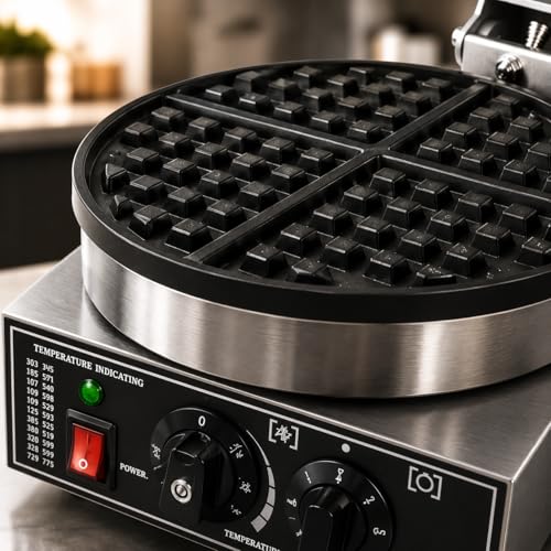 Image of Round Belgian Waffle Machine, Commercial Electric Belgian Waffle Maker, Non-Stick Waffle Baker for Cafe Bakery Restaurant