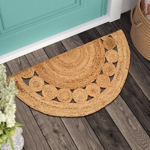 Tapete Boho Trenzado 1.5x3 ft Juta Natural Semicircular miniatura 5