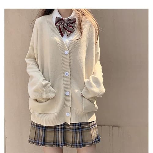 Kaobio Preppy Aesthetic Clothes Cute Japanese School Sweater Kawaii Solid V-Neck Loose Knitted Cardigan Jk Uniform Cosplay thumb #1