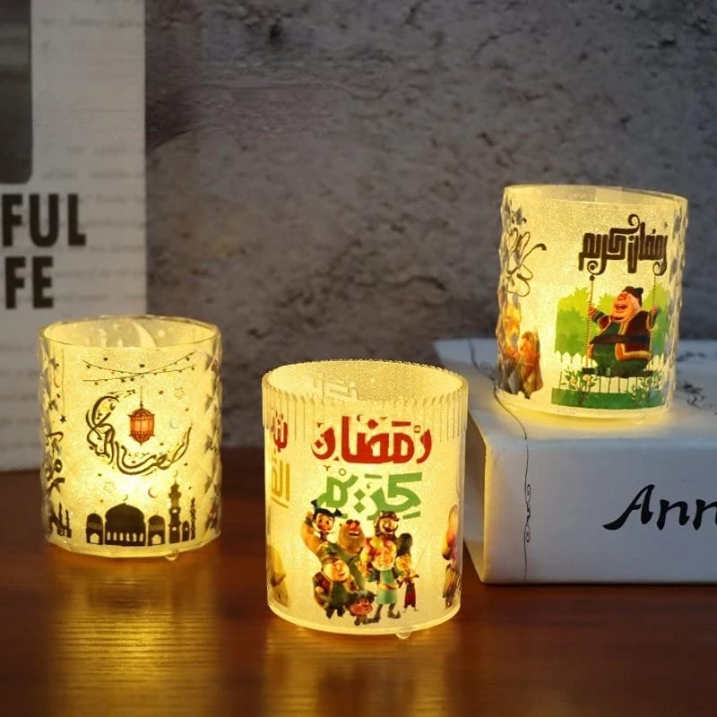 Eid Mubarak - Vela LED de noche, vela sin llama, adorno de Ramadán, adorno de mesa para decoración del hogar, sala de estar, suministros de fiesta (3 piezas)