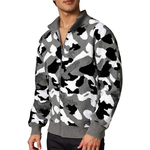Jersey hombre cárdigan manga larga suéter de punto moderno gris con cremallera invierno