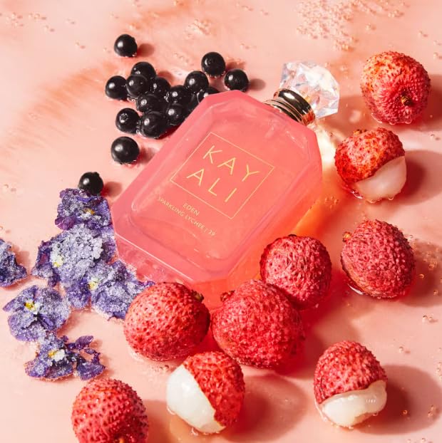 Kayali Eden Sparkling Lychee 39 Eau de Parfum, tamaño de viaje, 10 ml, botella rosa