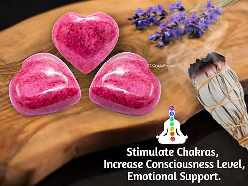 Image of Certified Pink Rhodonite Crystal Heart Palm Pebbles Stones for Anxiety Stress Relief Massage - AAA Grade Original Healing Gemstone Agate Heart Palm Stone for Yoga Meditation Spiritual