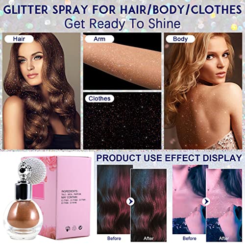 Erinde Body Glitter Spray -For Hair Body, Shimmering Spray Powder Sparkle Powder Face High Gloss Spray Highlighter Loose Powder Makeup Spray For Women Hair Nails Makeup #3 Champagne Rose Gold #TOP5