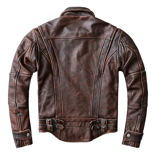 Men Vintage Cowhide Leather Coat Men's Red Brown Jacket Tuxedo Motorcycle Slim Jacket3