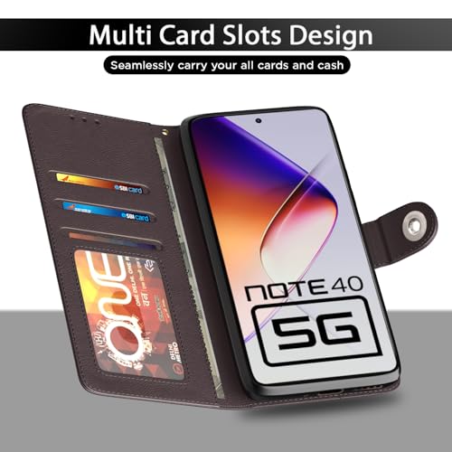 Image of Pikkme Flip Cover for Infinix Note 40 5G Leather Finish | Inside TPU with Card Pockets | Wallet Stand and Shock Proof | Complete Protection Button Flip Case(Coffee)
