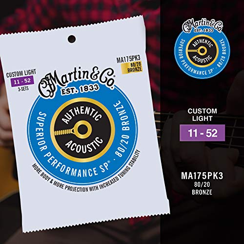 Image of Martin Authentic Acoustic Guitar Strings, Superior Performance Custom Light 11-52, 80 /20 Bronze, 3 Pack