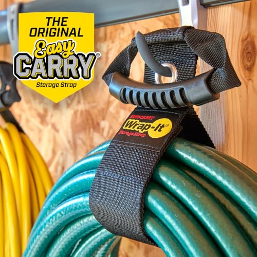 Easy-Carry Wrap-It Storage Straps - 22\" (2-Pack) Black with Grommet - Extension Cord Holder Organizer for Garden Hose Storage Cord Straps