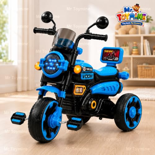 Image of TORQ Bike Pedal Tricycle for Kids Toddler Trike Headlight, Music, Curved Seat and Backrest Push Along Pedal Trike for 2 Years to 4 Years | Full Body LED| Blue | TOYMINE