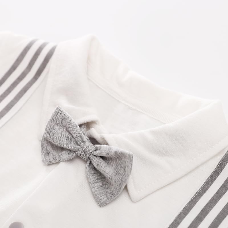 HUAANIUE Newborn Baby Boys Gentleman Romper One Piece Short Sleeve Bowtie Outfit Formal Wear Tuxedo Suit2