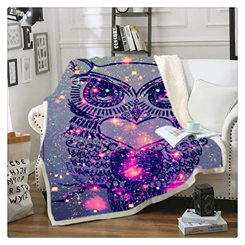 Sticker Superb. Sofa Schlafen, Lila Kosmos Äußere Raum Star Eule Plüsch-Flanell für Couch Erwachsene Kinder, Decke Flauschige Kuscheldecke Mädchen Junge Frau Mann (Lila 1, 150cmx200cm) Cover