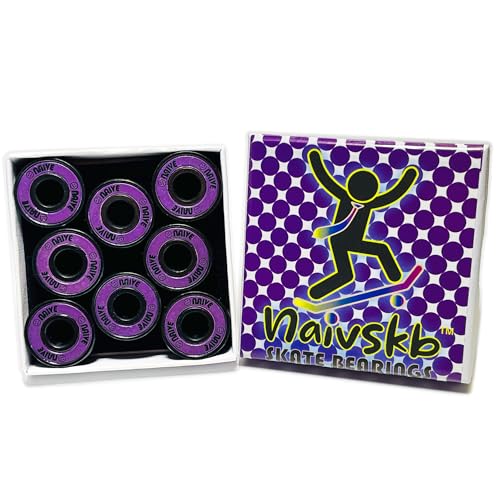 Naivskb Skateboard Bearings 8mm 8 Pack, Precision ABEC 608 Bearings Set for Longboards Cruisers Surfskates Inline Skates Quad Roller Skates Scooters (Neon Purple)