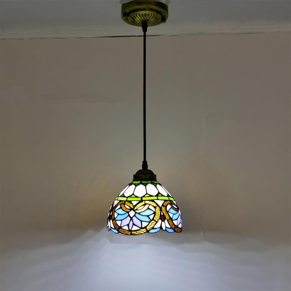 SXWNBIFH European Color Glass Chandelier Vintage Creative Pendant Lamp Home Restaurant Bar Hotel Corridor Bedroom BedHead Pendant Lamp (H D20CM)