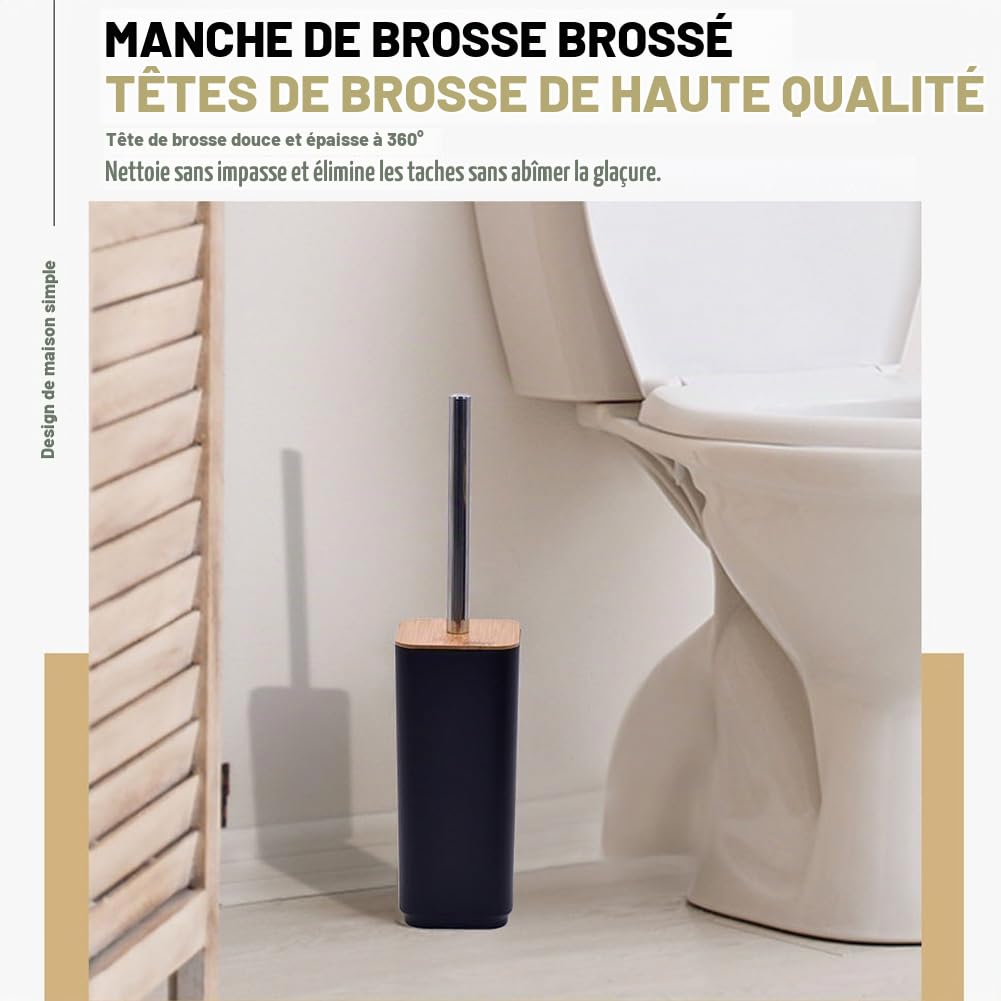Ensemble D'accessoires De Salle De Bain, 7 Pcs Ensemble De Bain en Bois Porte-Brosse à Dents Distributeur De Savon Porte-Savon Porte-Brosse De Toilette Poubelle (Noir)