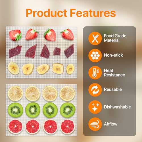 Image of Silicone Dehydrator Sheets 6 Pcs, Resuable Mat 11 x 8in for Food Dehydrator Freeze Dryer to Prevent Food Spills, Heat-Resistant Dehydrator Trays, Dishwasher Safe, White Rectangular