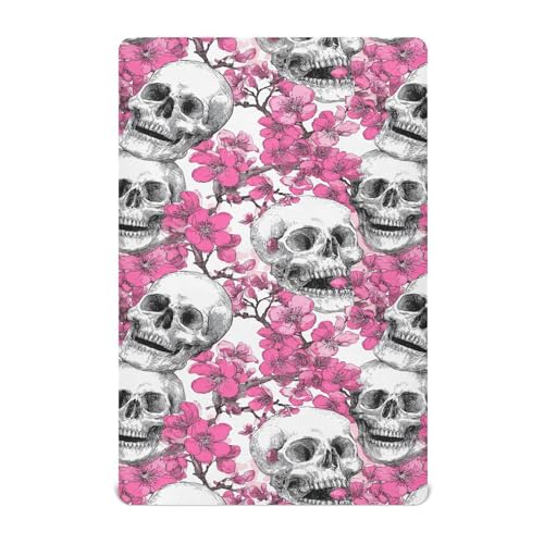 Image of Baby Crib Sheet Skulls Crib Mattress for Boys and Girls Flowers Pink Cherry Playard Sheet Soft Breathable Fitted Baby Mattress Cover 52x28in