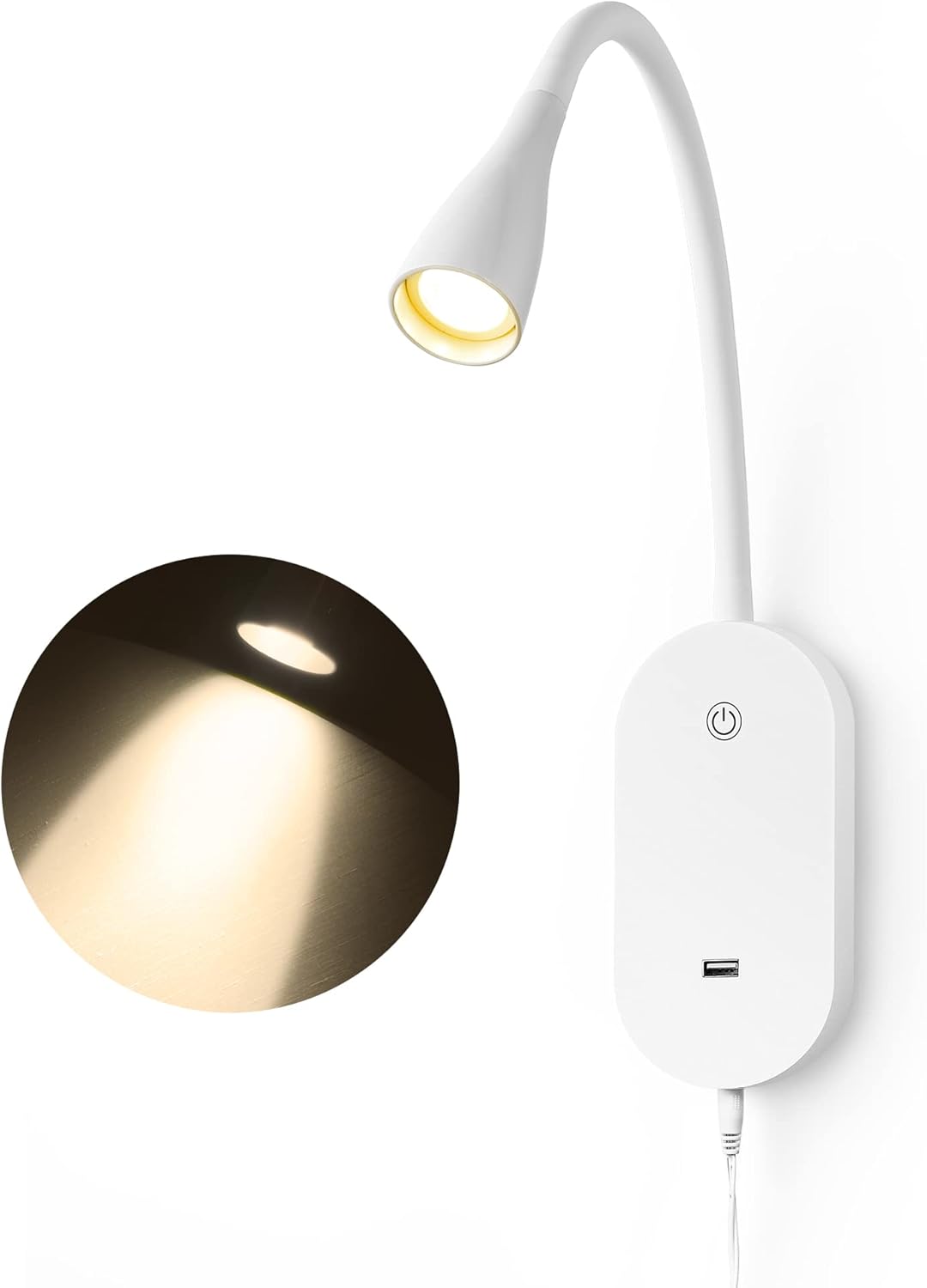 Wall Mounted Reading Light 2Pes– 4 Color Modes, 5‑Level Dimmable Reading Lamp, CRI 95+ Natural Sunlight, USB Output Charge & Auto Memory Black