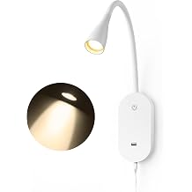 Wall Reading Light for Bed, Book Light with CRI 95+ for Eye Care, 4 Color Modes, 5 Dimmable, 2A USB Output, Memory Function, 4-Hour Auto Off, 360 Swivel Head Bed Headboard Reading Lamp White
